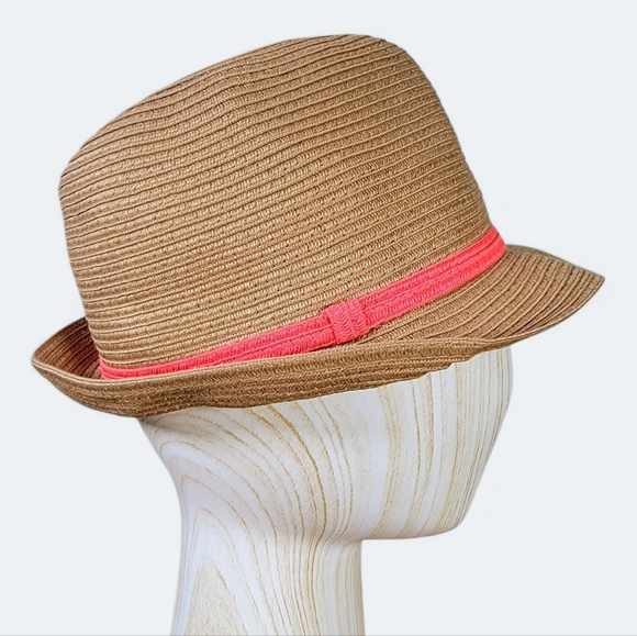 Target Brown Fedora with Bright Pink Band Woven Summer Sun Hat Women's One Size - Picture 14 of 14